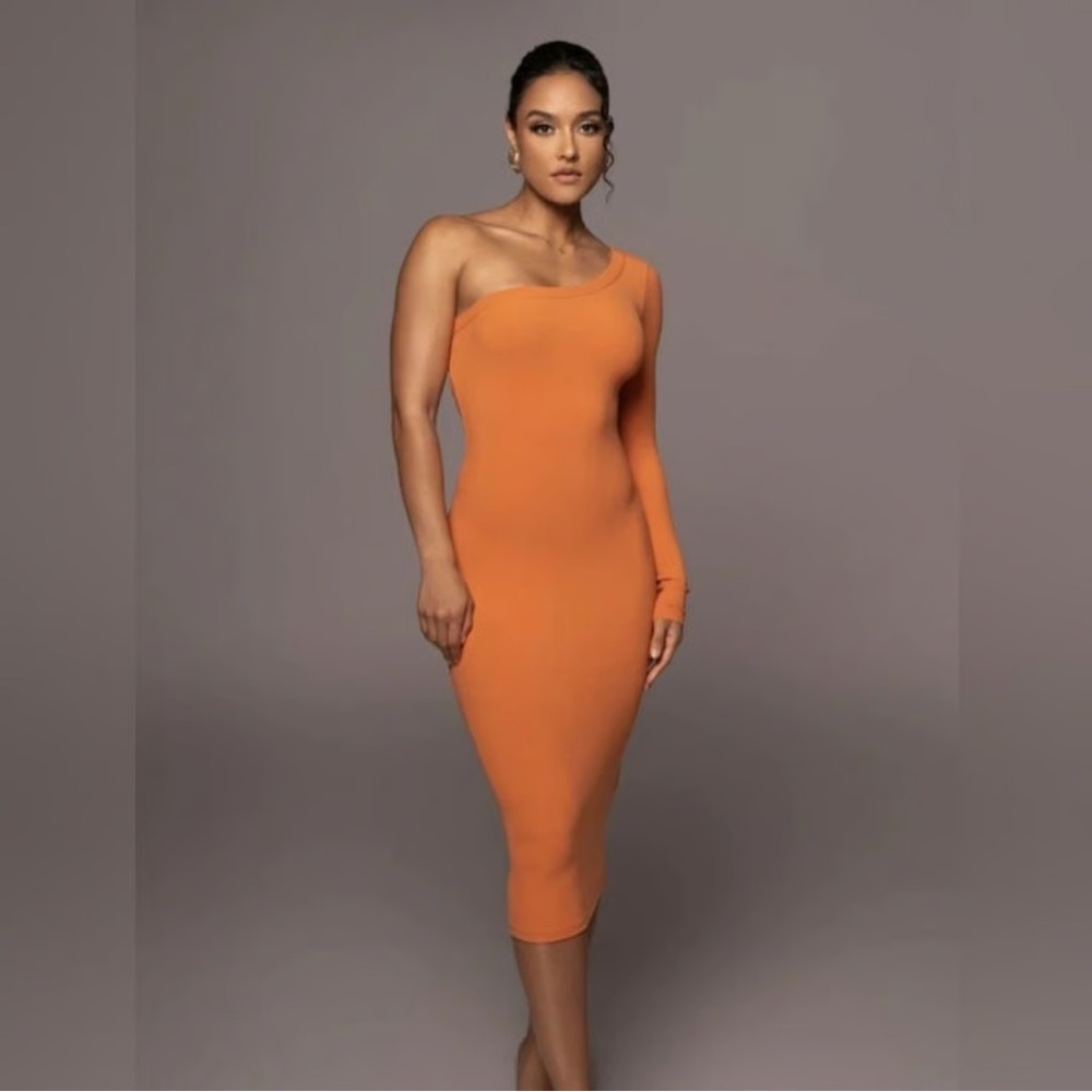 JLUXLABEL Orange Vixen One Shoulder dress